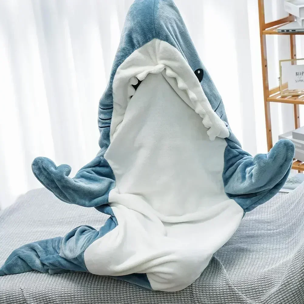 Fleece Sleep Bag - Selimut Hoodie kartun hiu wanita Kigurumi